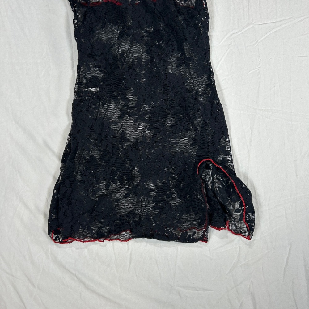 Leg Avenue Black Floral Lace Chemise Red Trim Bows One Size - Picture 3 of 10